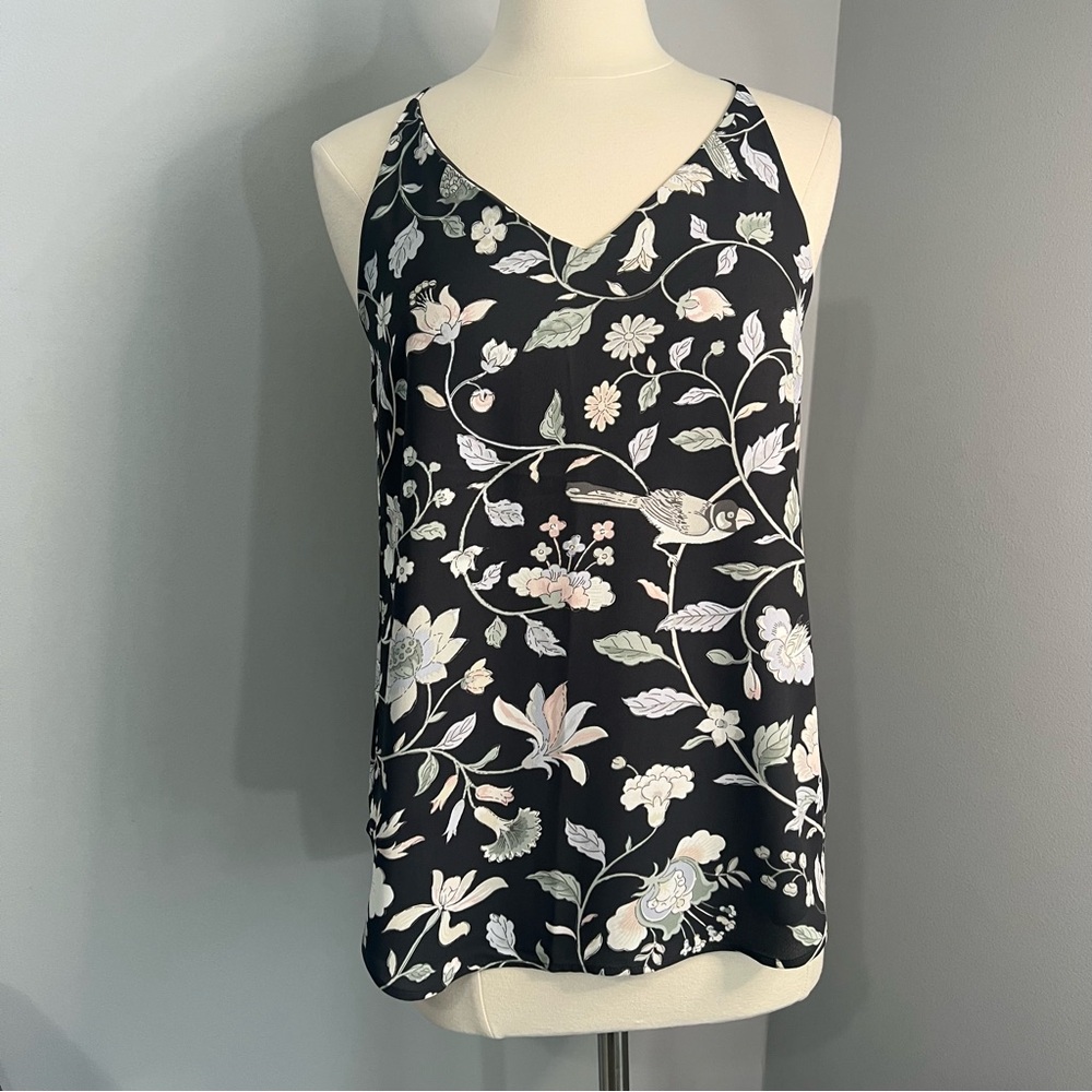 LOFT S Gray Floral Pastels Tank Top V Neck Lined Camisole Racerback